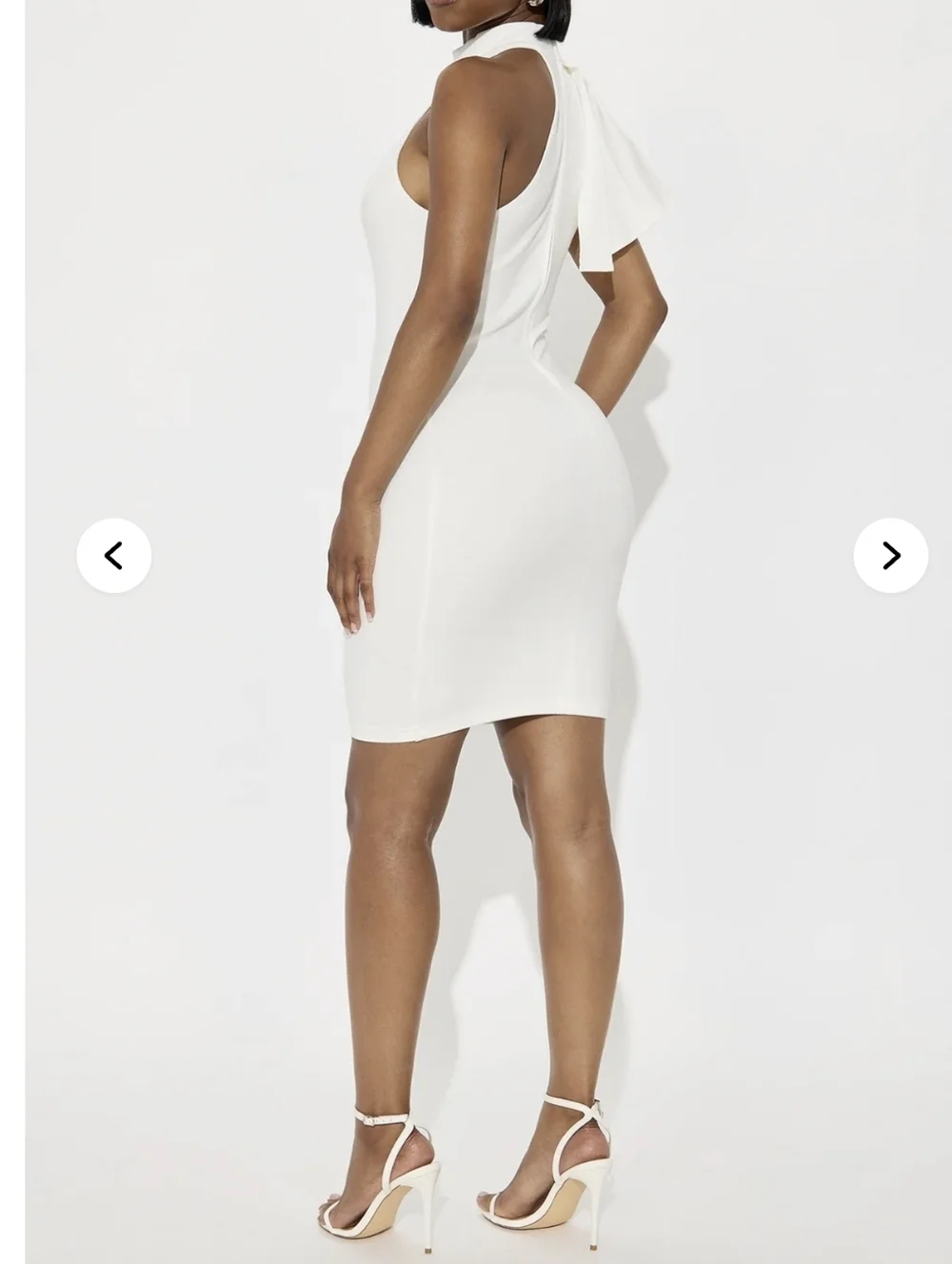 One-Shoulder White Mini Dress with Neck Tie Detail Size S/4